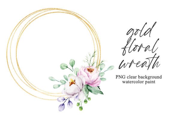 Download Gold Frame, Floral Wreath with Flowers. - Old Collection
