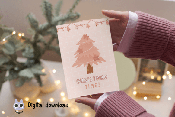 Download Pink Christmas Card Retro Print Template - Premium Resources